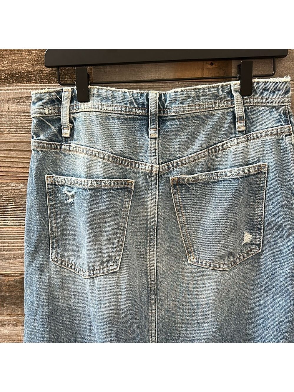 Free People Blue Denim Distressed Midi Skirt Size 27 100% Cotton - Picture 4 of 9